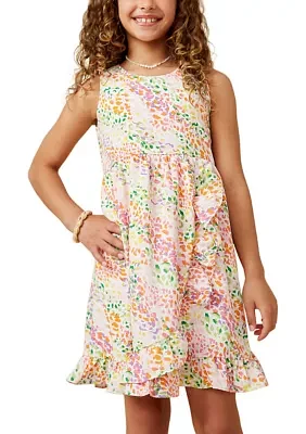 Girls 7-16 Abstract Multicolor Dot Ruffled Tank Dress