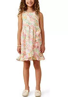 Girls 7-16 Abstract Multicolor Dot Ruffled Tank Dress