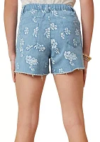 Girls 7-16 Floral Printed Denim Shorts