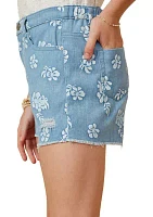 Girls 7-16 Floral Printed Denim Shorts