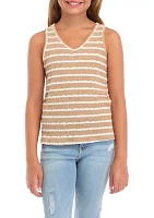 Girls 7-16 Cable Textured Striped Knit V-Neck Tank Top