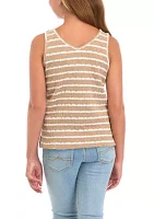 Girls 7-16 Cable Textured Striped Knit V-Neck Tank Top