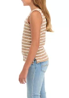 Girls 7-16 Cable Textured Striped Knit V-Neck Tank Top