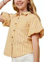 Girls 7-16 Striped Button Down Top