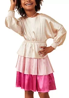 Girls 7-16 Colorblocked Tiered Skirt Satin Dress