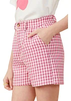 Girls 7-16 Pleated Detailed Textured Checkered Shorts