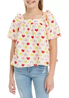 Girls 7-16 Ruffle Heart Print Top