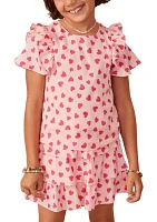 Girls 7-16 Heart Printed Ruffle Dress