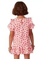 Girls 7-16 Heart Printed Ruffle Dress