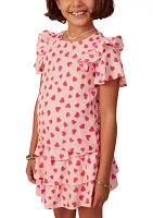 Girls 7-16 Heart Printed Ruffle Dress