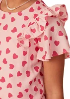 Girls 7-16 Heart Printed Ruffle Dress