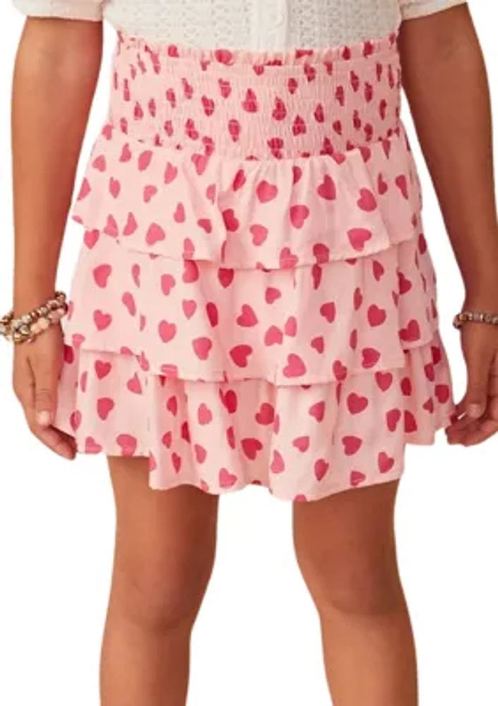 Girls 7-16 Smocked Tiered Heart Printed Skirt