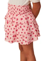 Girls 7-16 Smocked Tiered Heart Printed Skirt