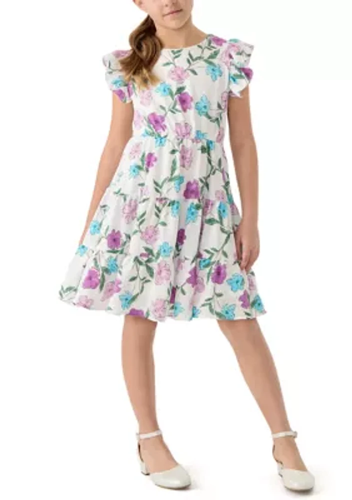 Girls 7-16 Floral Print Ruffle Dress