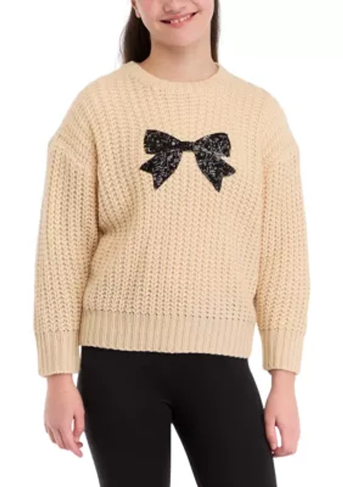 Girls 7-16 Sequin Bow Icon Sweater