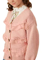 Girls 7-16 Cardigan with Tiered Lace Detail