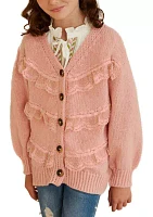 Girls 7-16 Cardigan with Tiered Lace Detail