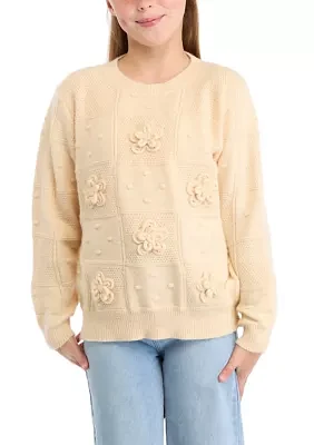 Girls 7-16 Yarn 3D Flower Appliqué Sweater