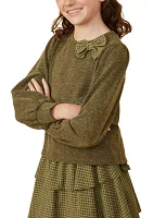 Girls 7-16 Knit Top with Plaid Bow