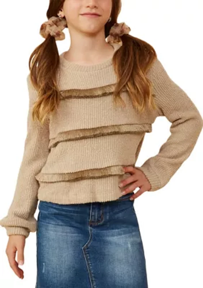 Girls 7-16 Fringe Long Sleeve Top