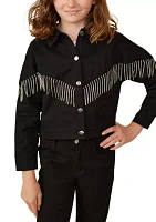 Girls 7-16 Button Front Rhinestone Fringe Jacket