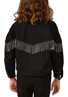 Girls 7-16 Button Front Rhinestone Fringe Jacket