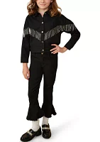 Girls 7-16 Button Front Rhinestone Fringe Jacket