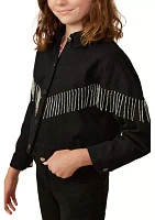 Girls 7-16 Button Front Rhinestone Fringe Jacket