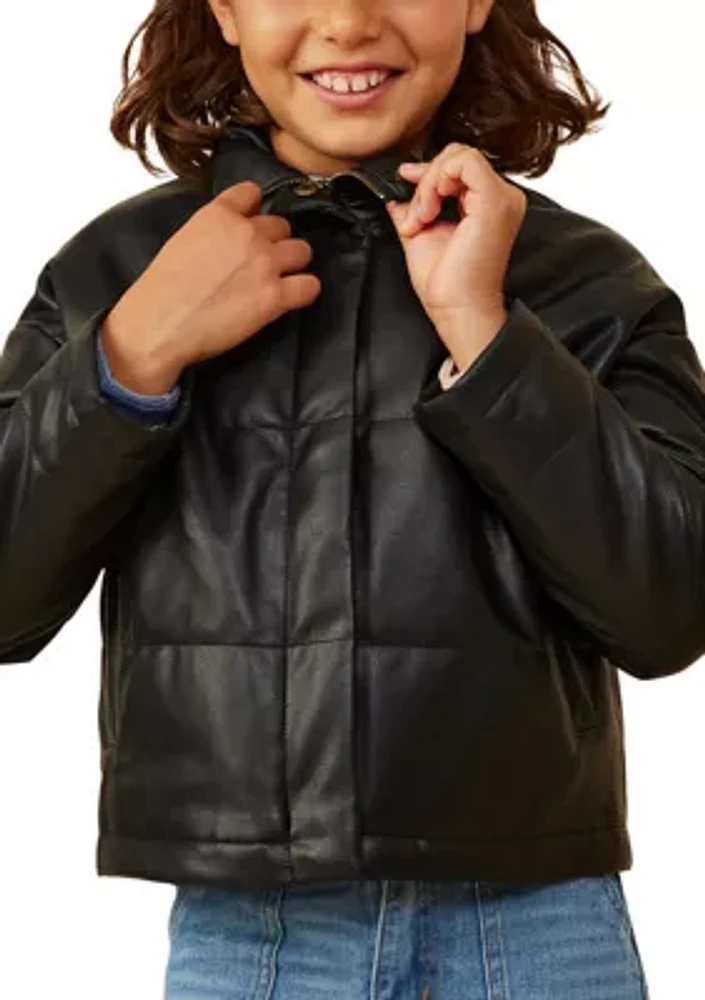 Girls 7-16 Faux Leather Puffer Jacket