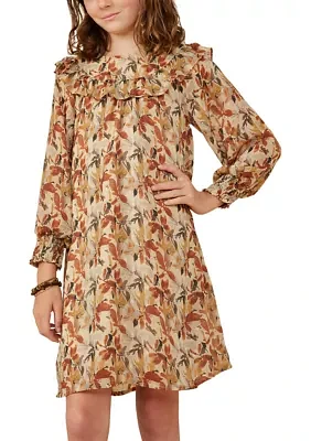 Girls 7-16 3/4 Sleeve Floral Printed Dress