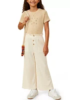 Girls 7-16 Wide Leg Pants with Button Placket