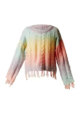 Girls 7-16 Cable Knit Sweater with Frayed Edge