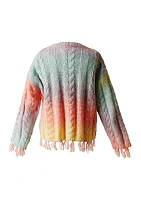 Girls 7-16 Cable Knit Sweater with Frayed Edge