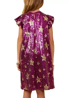 Girls 7-16 Sequin Star Printed Shift Dress