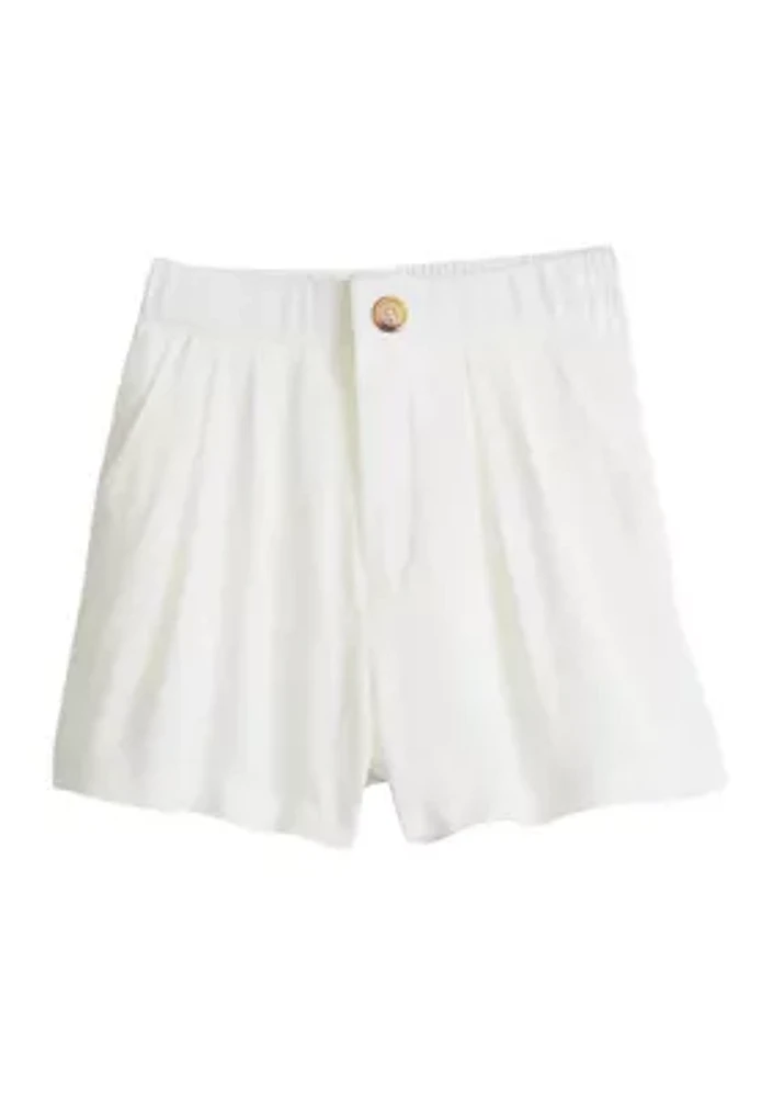 Girls 4-6x Pleated Detail Button Shorts