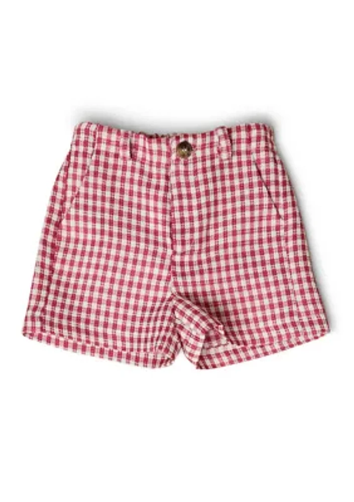 Girls 4-6x Pleated Detail Textured Checkered Printed Shorts