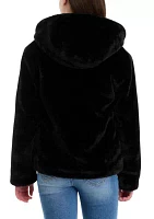 Girls 7-16 Cozy Zip Faux Fur Coat with Hood