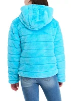 Girls 7-16 Cozy Zip Faux Fur Coat with Line Details