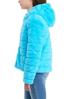 Girls 7-16 Cozy Zip Faux Fur Coat with Line Details