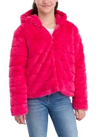 Girls 7-16 Cozy Zip Faux Fur Coat with Hood