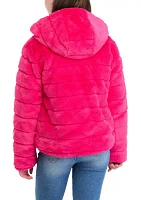 Girls 7-16 Cozy Zip Faux Fur Coat with Hood