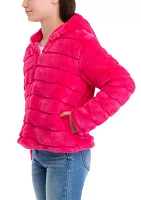 Girls 7-16 Cozy Zip Faux Fur Coat with Hood