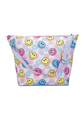 Girls Weekender Happy Smiles Check Printed Tote Bag