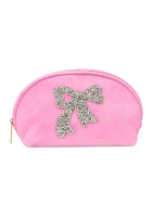 Glitter Bow Oval Cosmetic Bag
