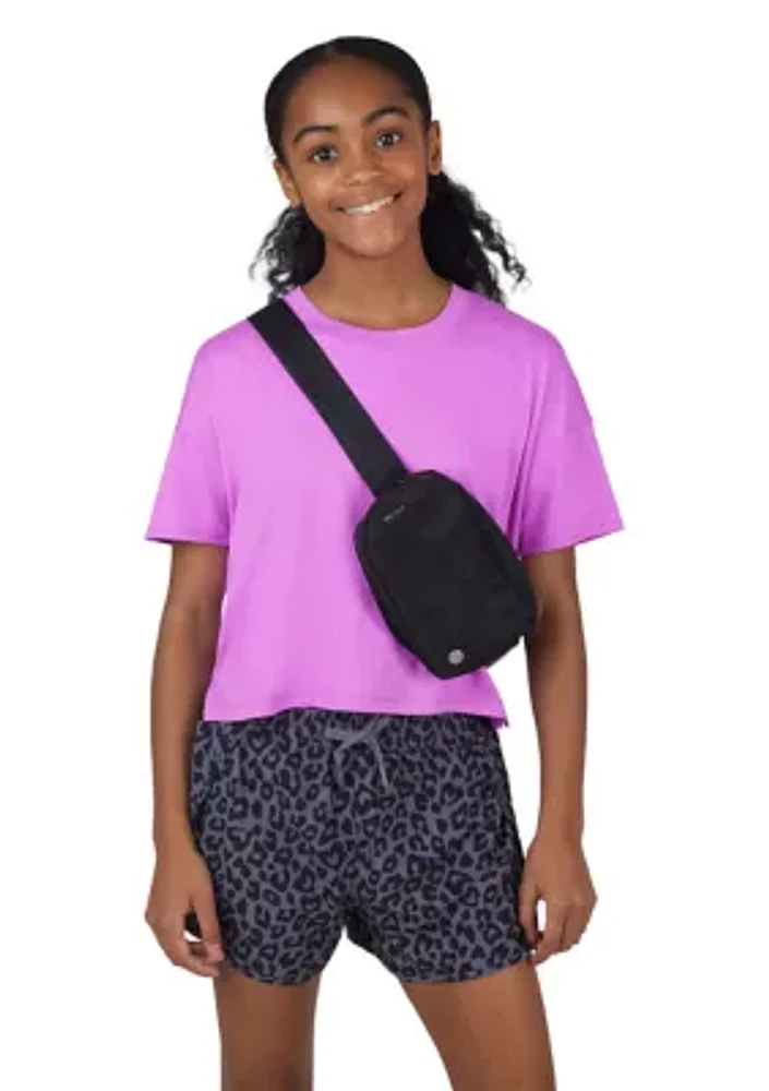 Girls 7-16 Boxy T-Shirt with Woven Shorts and Fanny Pack Set