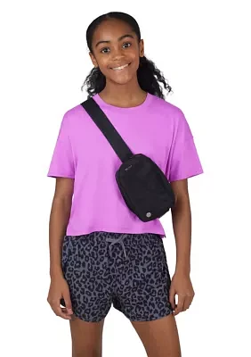 Girls 7-16 Boxy T-Shirt with Woven Shorts and Fanny Pack Set