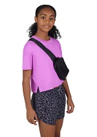 Girls 7-16 Boxy T-Shirt with Woven Shorts and Fanny Pack Set