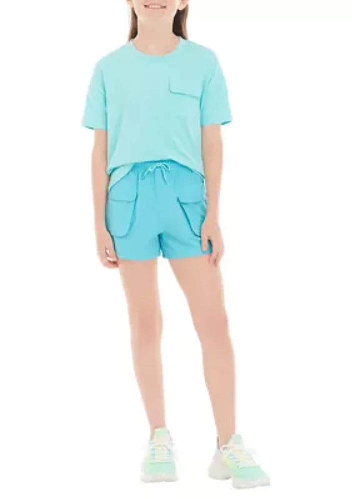 Girls 7-16 Boxy Cropped T-Shirt with Woven Cargo Shorts Set