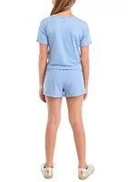 Girls 7-16 Short Sleeve Knot Front T-Shirt and Shorts with Bag