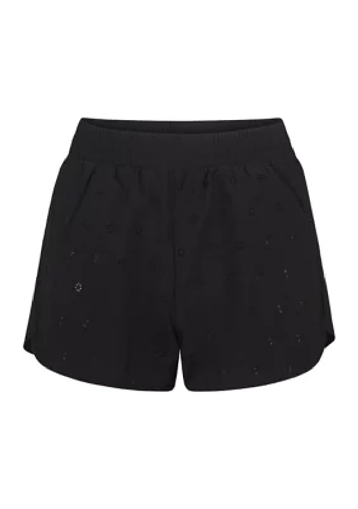 Girls 7-16 Solid Lazer Eyelet Shorts